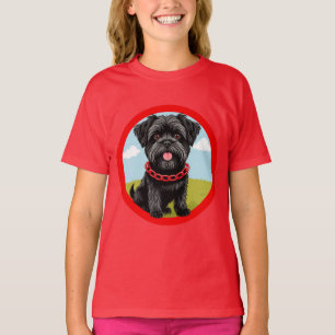Camiseta Cachorro Preto Fofo Com Coleira Vermelha em Estilo