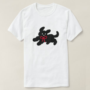 Camiseta Cachorro Preto Fofo com Laço Vermelho Estética Coq