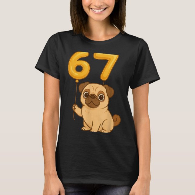Camiseta Cachorro Pug 67 Meme Seis Sete Balão Engraçado Ger (Frente)