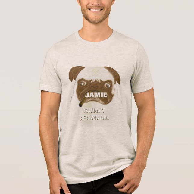Camiseta Cachorro Pug AFICIONADO Mal-humorado Personalizado (Frente)