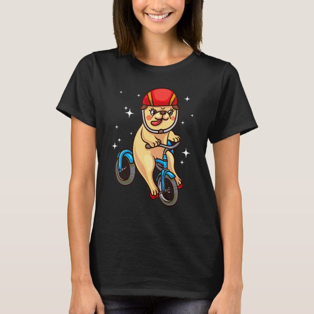 Camiseta Cachorro Pug Andando de Bicicleta (Frente)