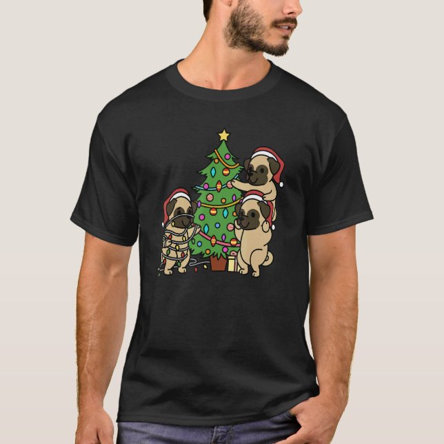 Camiseta Cachorro Pug Árvore de Natal (Frente)