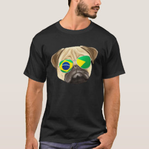 Camiseta Cachorro Pug Bandeira Brasileira Brasil Bolso