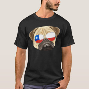 Camiseta Cachorro Pug Bandeira Chilena Chile Bolso