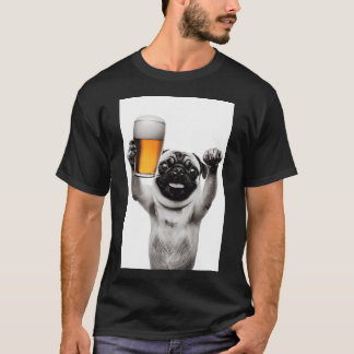 Camiseta Cachorro Pug Bebendo Cerveja, Humor de Cerveja Eng
