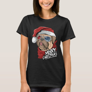 Camiseta Cachorro Pug Bonito Papai Noel Natal Clássico