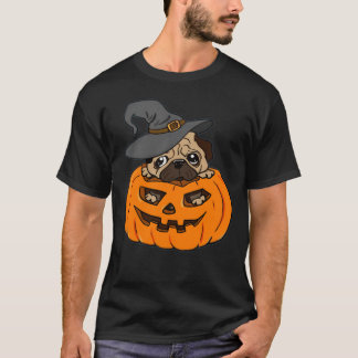 Camiseta Cachorro Pug Chapéu de Abóbora Halloween