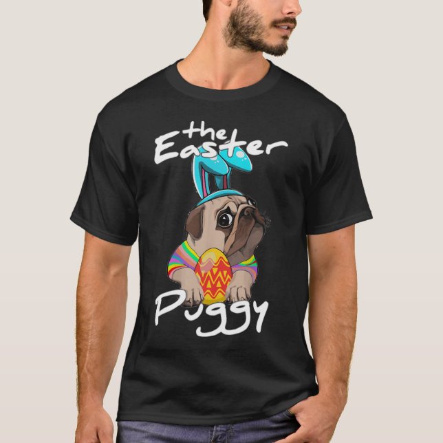 Camiseta Cachorro Pug Coelho Feliz Páscoa (Frente)