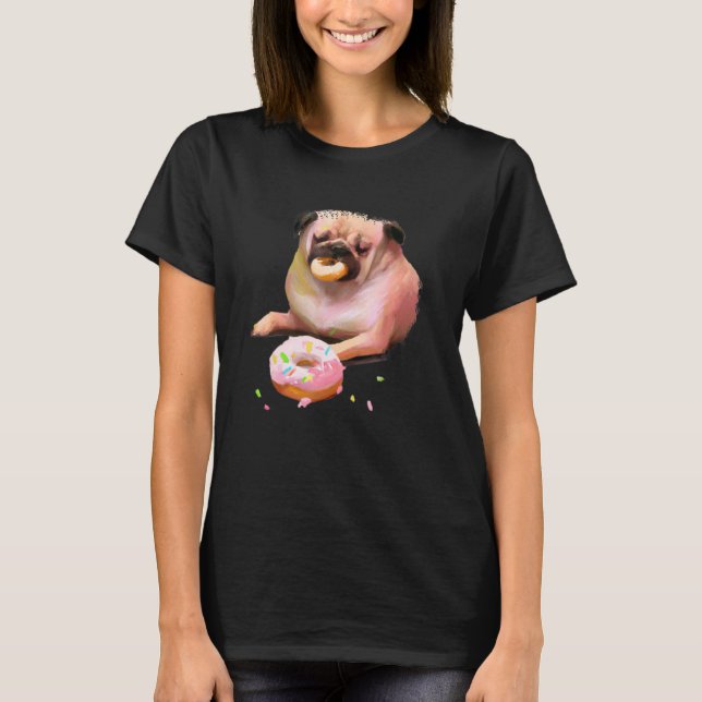 Camiseta Cachorro Pug Comendo Donut 2 (Frente)