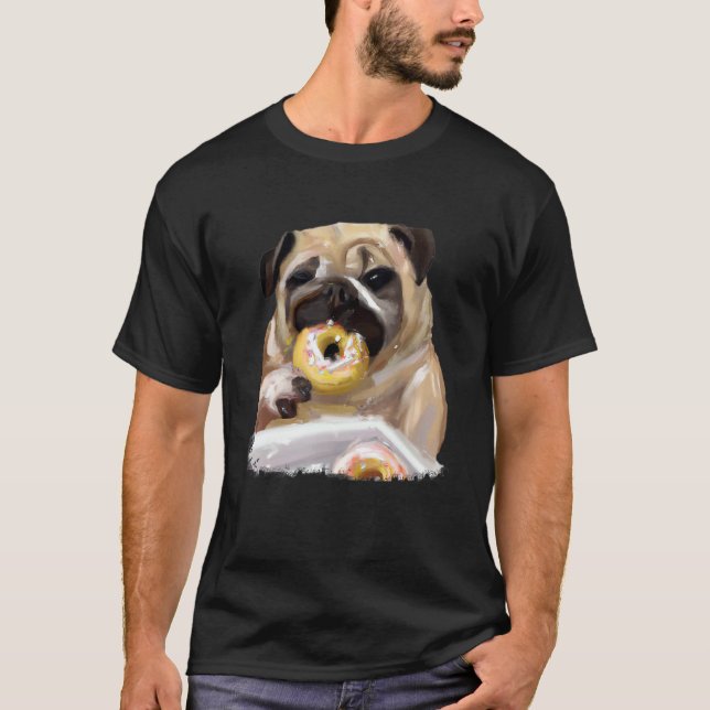 Camiseta Cachorro Pug Comendo Donut 3 (Frente)