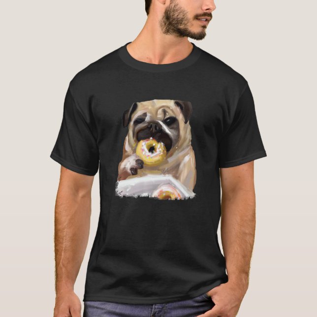 Camiseta Cachorro Pug Comendo Donut 3 (Frente)