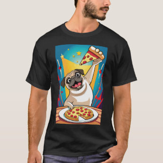 Camiseta cachorro pug comendo pizza