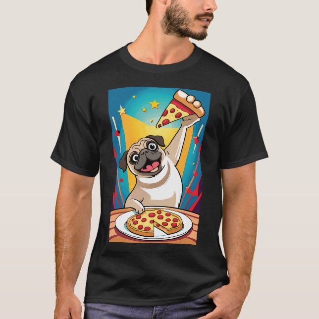 Camiseta cachorro pug comendo pizza (Frente)