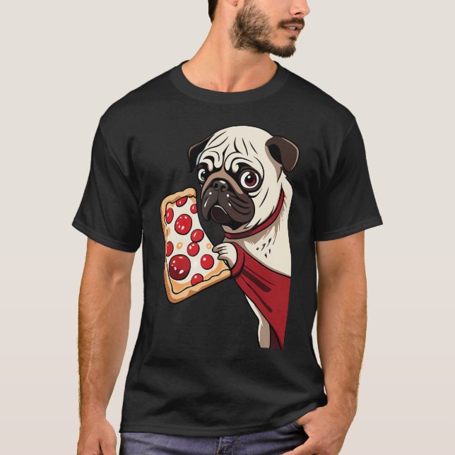 Camiseta cachorro pug comendo pizza (Frente)