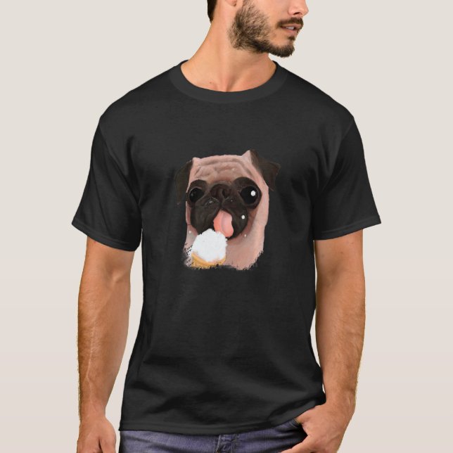 Camiseta Cachorro Pug Comendo Sorvete Fofo (Frente)