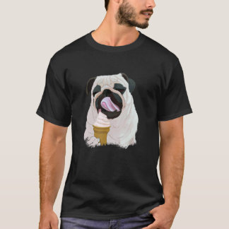 Camiseta Cachorro Pug Comendo Sorvete Fofo