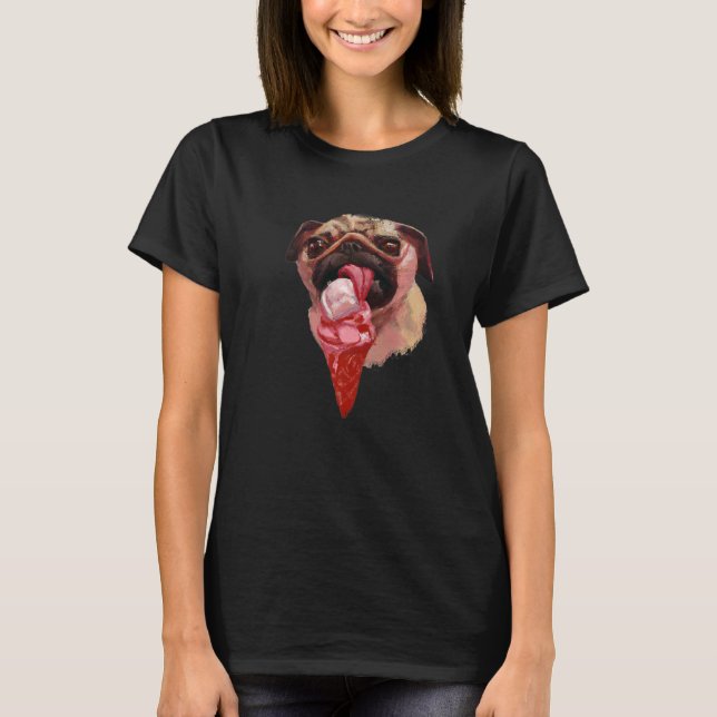 Camiseta Cachorro Pug Comendo Sorvete Fofo 2 (Frente)