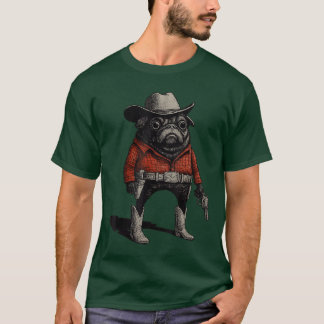 Camiseta Cachorro Pug Cowboy Roupa Engraçada Ocidental Pug 