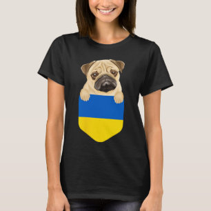 Camiseta Cachorro Pug da Bandeira da Ucrânia no Bolso