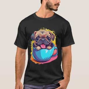 Camiseta Cachorro Pug de Desenho Animado Fofo em Fantasia d