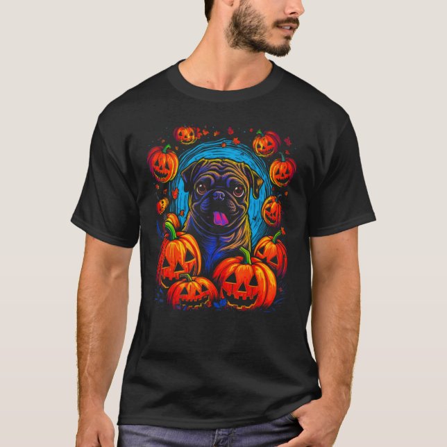 Camiseta Cachorro Pug de Halloween (Frente)