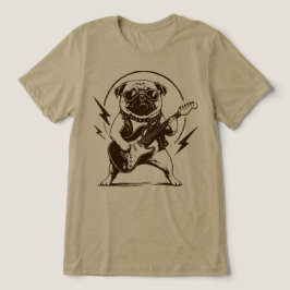 Camiseta Cachorro Pug de Heavy Metal Rasgando Guitarra Elét