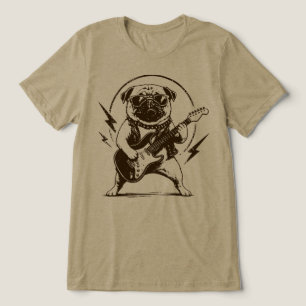 Camiseta Cachorro Pug de Heavy Metal Rasgando Guitarra Elét