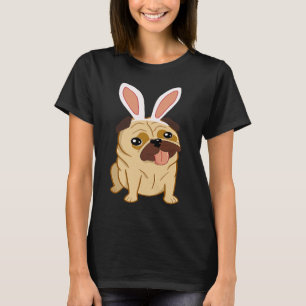 Camiseta Cachorro Pug de Páscoa Fofo Com Orelhas de Coelho