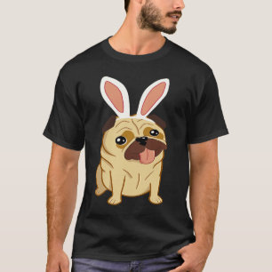 Camiseta Cachorro Pug de Páscoa Fofo Com Orelhas de Coelho