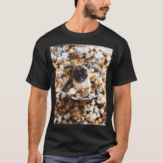 Camiseta Cachorro Pug de Pipoca Fofo (Frente)