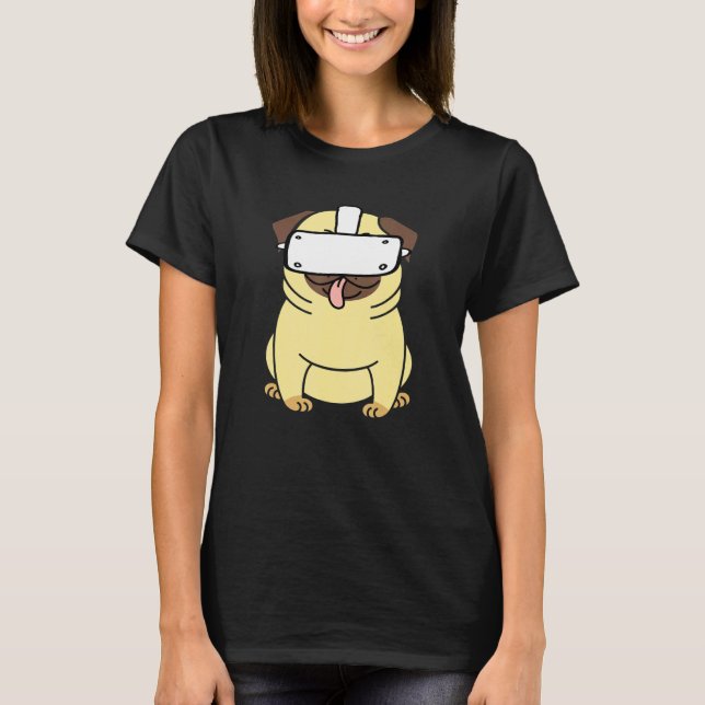 Camiseta Cachorro Pug de Realidade Virtual Jogador de Vr (Frente)