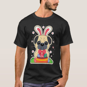 Camiseta Cachorro Pug Dia de Páscoa Orelhas de Coelho Cesta