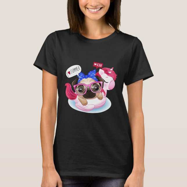 Camiseta Cachorro Pug Engraçado Nadando Não (Frente)