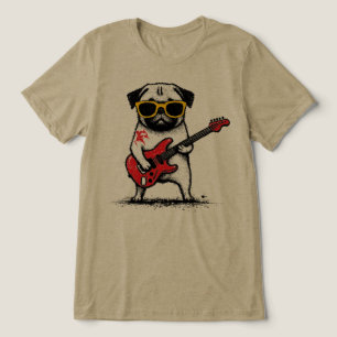 Camiseta Cachorro Pug Estrela de Rock Tocando Guitarra Elét