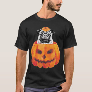 Camiseta Cachorro Pug Feliz Halloween Abóbora