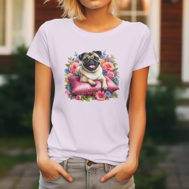 Camiseta Cachorro Pug & Flores (Criador carregado)