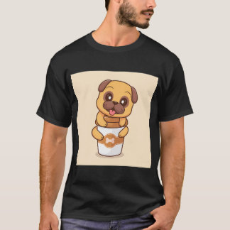 Camiseta Cachorro Pug Fofo Abraçando Xícara de Café Ícone V