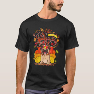 Camiseta Cachorro Pug Fofo Ação de Graças Peru Folha Crocan