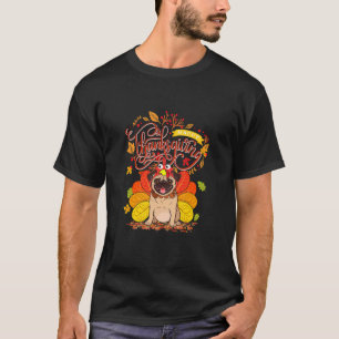 Camiseta Cachorro Pug Fofo Ação de Graças Peru Folha Crocan