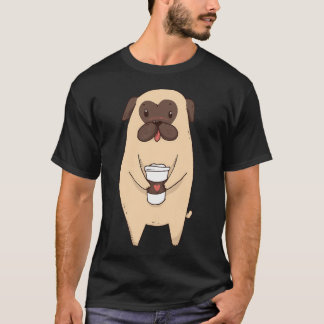 Camiseta Cachorro Pug Fofo Com Café