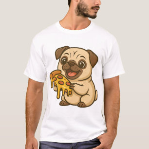 Camiseta Cachorro pug fofo desenho animado amante de pizza