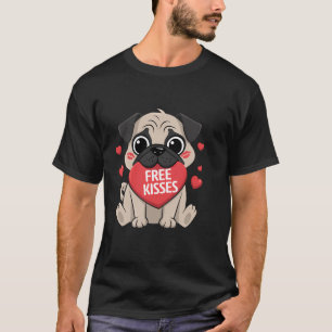 Camiseta Cachorro Pug Fofo Dia dos Namorados Coração Beijos