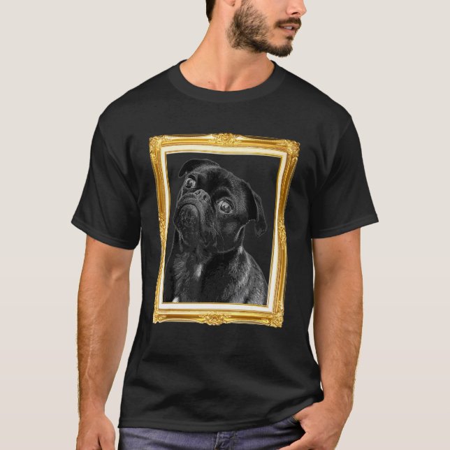Camiseta Cachorro Pug Fofo em Molduras Douradas (Frente)