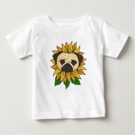 Camiseta Cachorro Pug Fofo em um Girassol