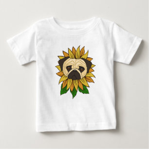Camiseta Cachorro Pug Fofo em um Girassol