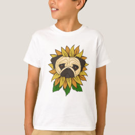 Camiseta Cachorro Pug Fofo em um Girassol