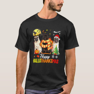 Camiseta Cachorro Pug Fofo Feliz Hallothanksmas Dia das Bru