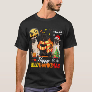 Camiseta Cachorro Pug Fofo Feliz Hallothanksmas Dia de Ação