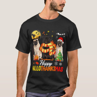 Camiseta Cachorro Pug Fofo Hallothanksmas Feliz Halloween D