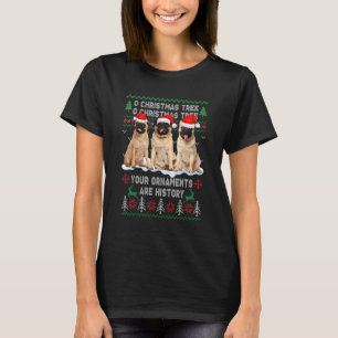 Camiseta Cachorro Pug Fofo Oh Árvore de Natal Feio Natal